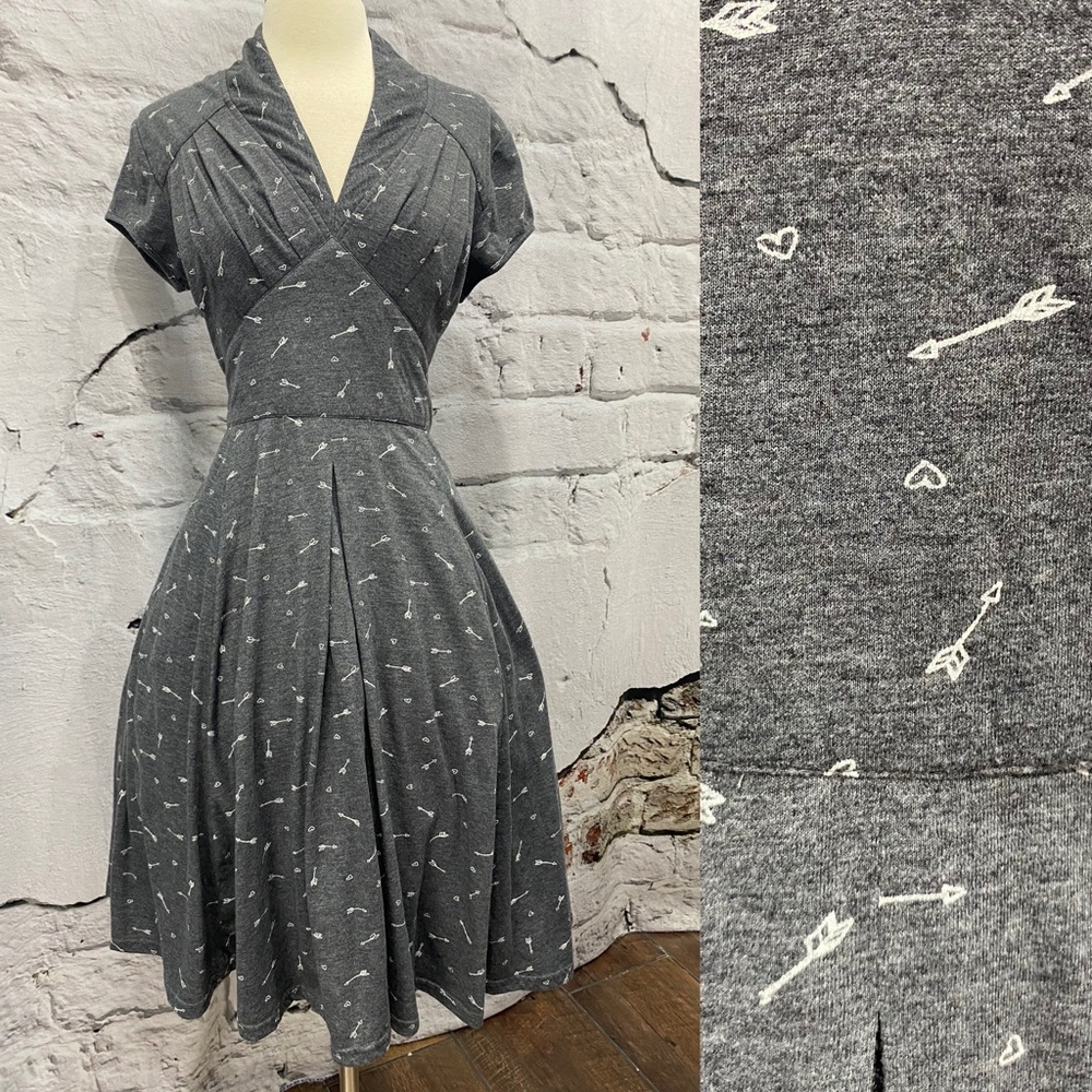 ❤️ eShakti Heart Love Arrow Grey Retro Pinup Fit & Flare Dress with Pockets - Picture 1 of 6